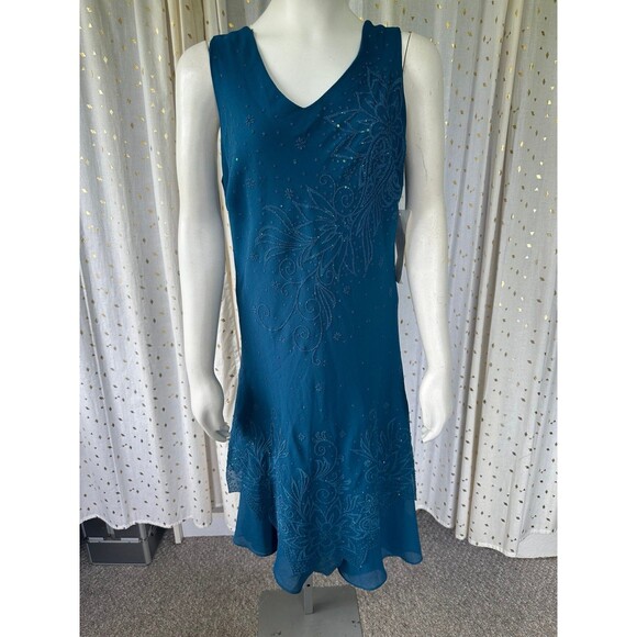 Top Choice Fashion NWT Intricate Floral Beading Sequin Cocktail Midi Dress L - Picture 2 of 8